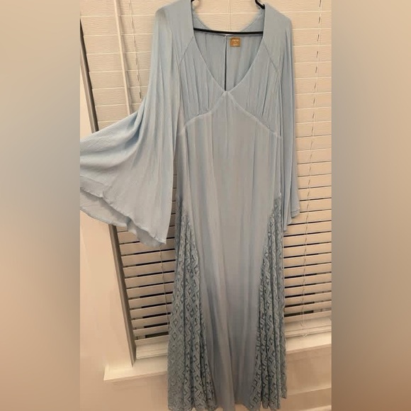 Free People Dresses & Skirts - Free People Light Blue Maxi Dress with Lace NEVER WORN